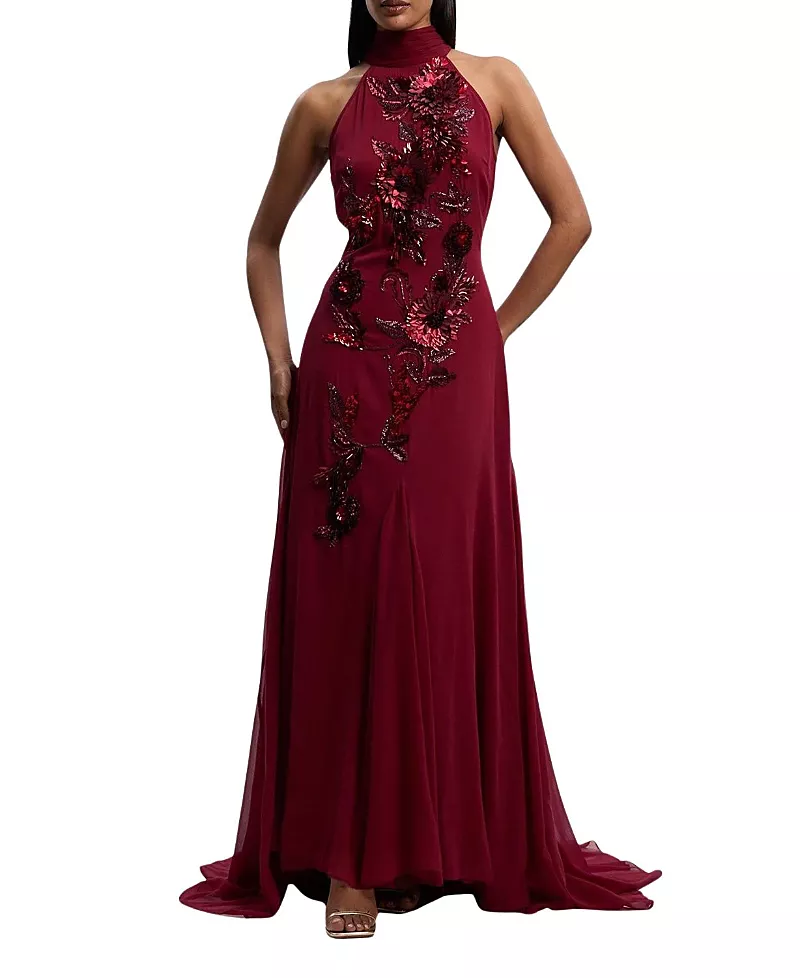 Karen Millen Embellished Halter Maxi Dress