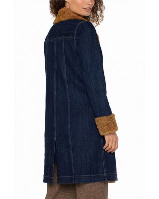 Sherpa Trimmed Notch Collar Denim Jacket - thumbnail 2