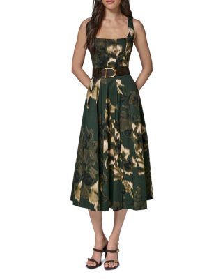 Square Neck Belted Sleeveless Dress