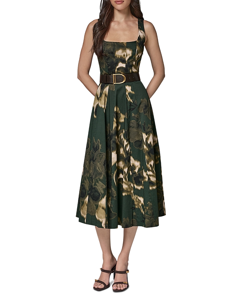 Donna Karan New York Square Neck Belted Sleeveless Dress