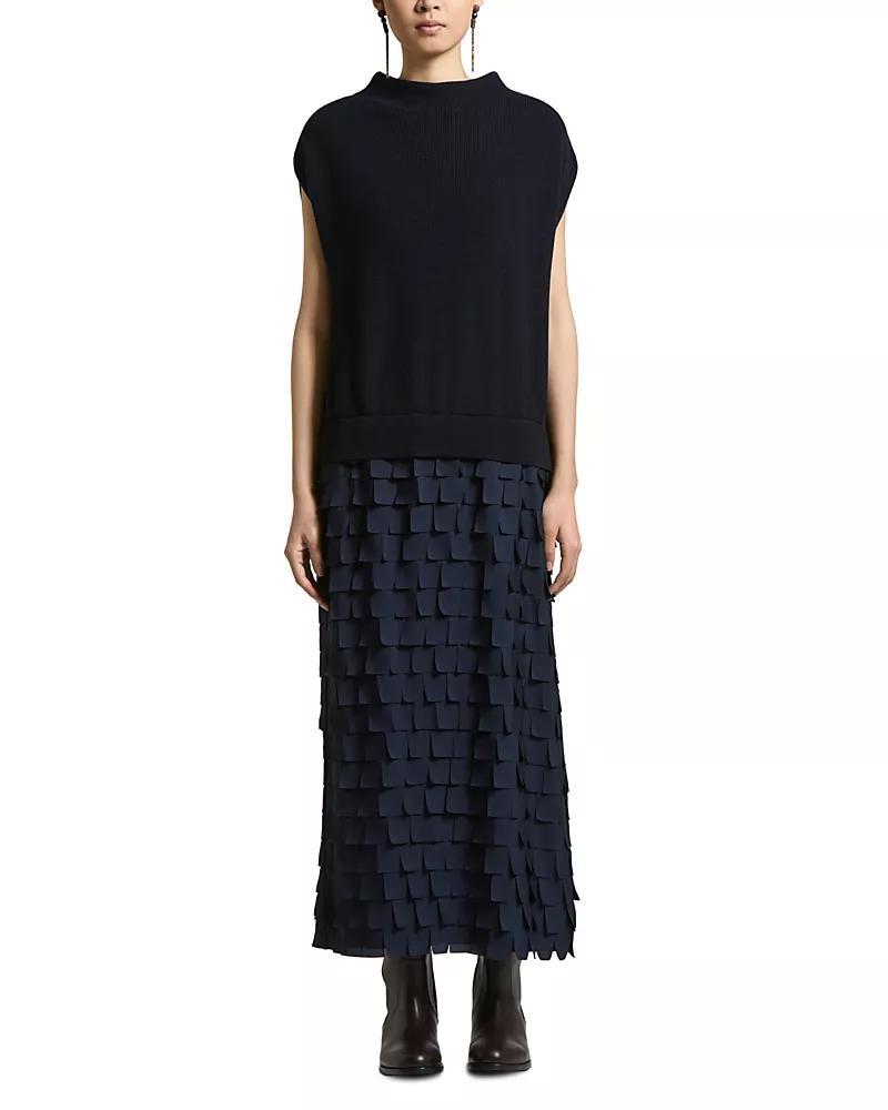 Peserico Merino Wool & Crepe de Chine Combo Dress