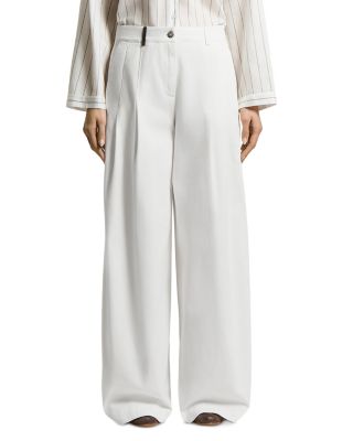 Stretch Cotton Wide Leg Gabardine Pants  