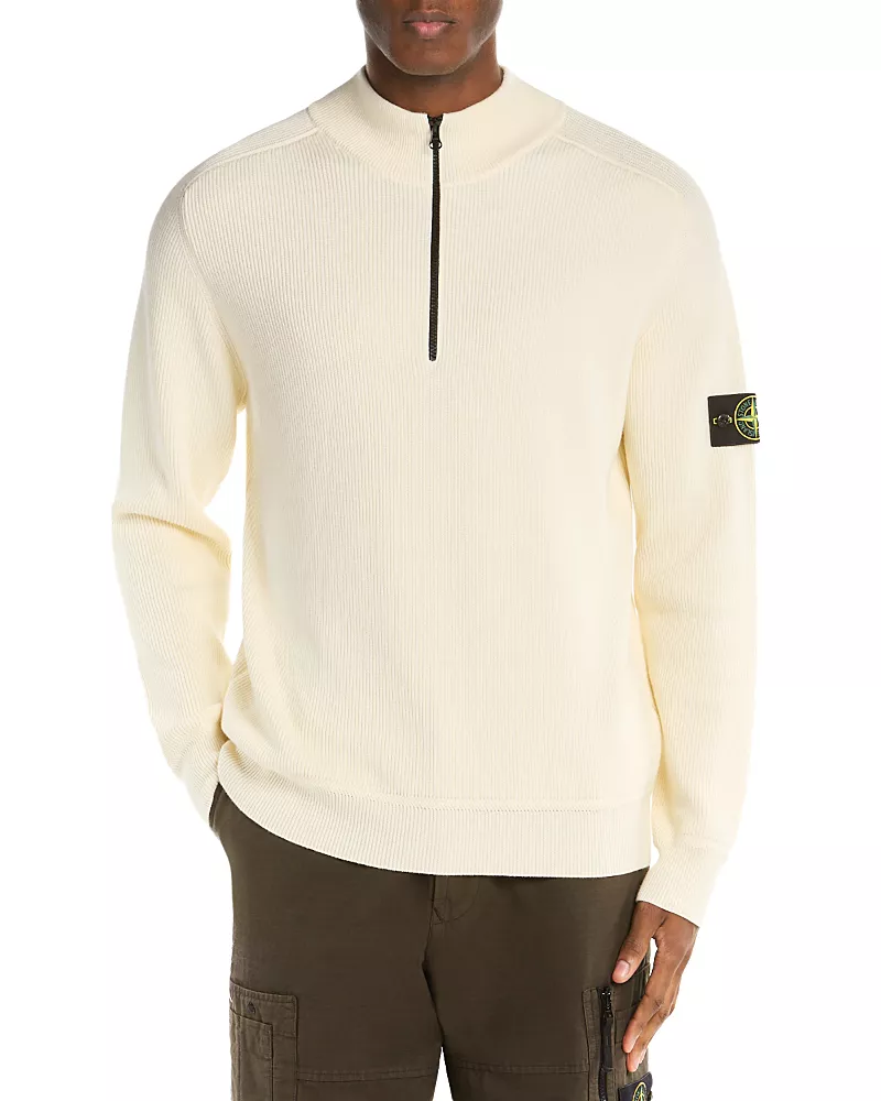 Stone Island Maglia Half Zip Logo Patch Cotton Sweater