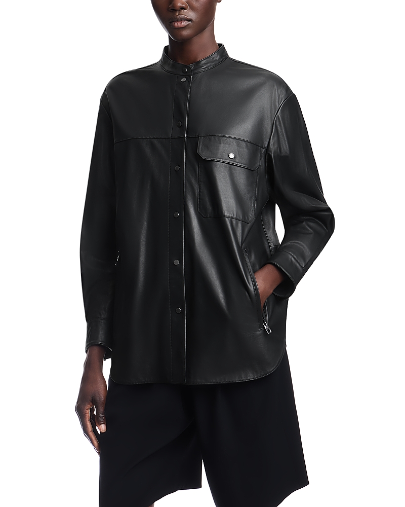 Emporio Armani Button Front Long Sleeve Leather Shirt