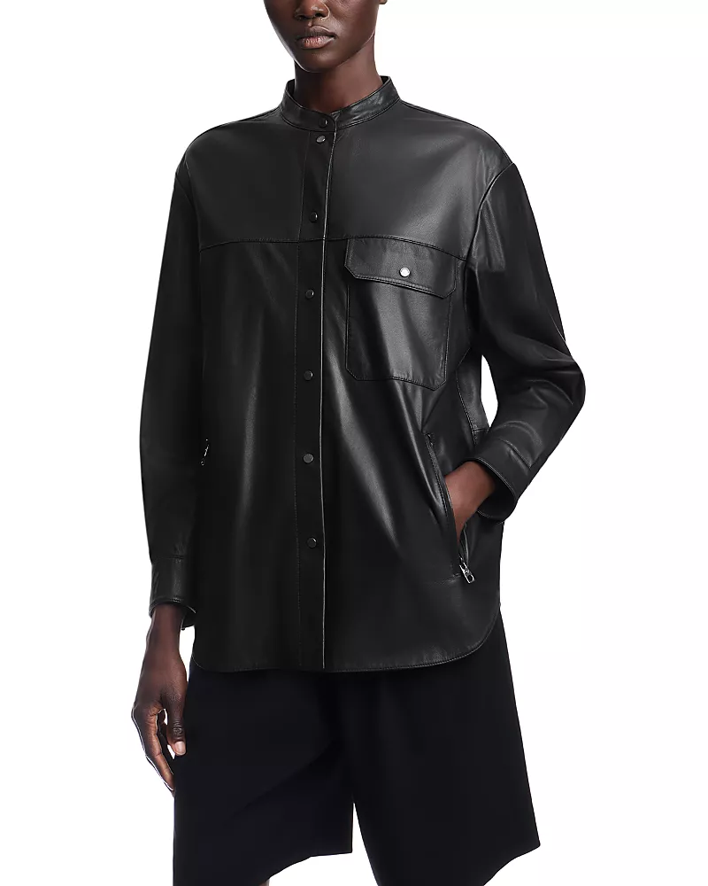 Emporio Armani Button Front Long Sleeve Leather Shirt