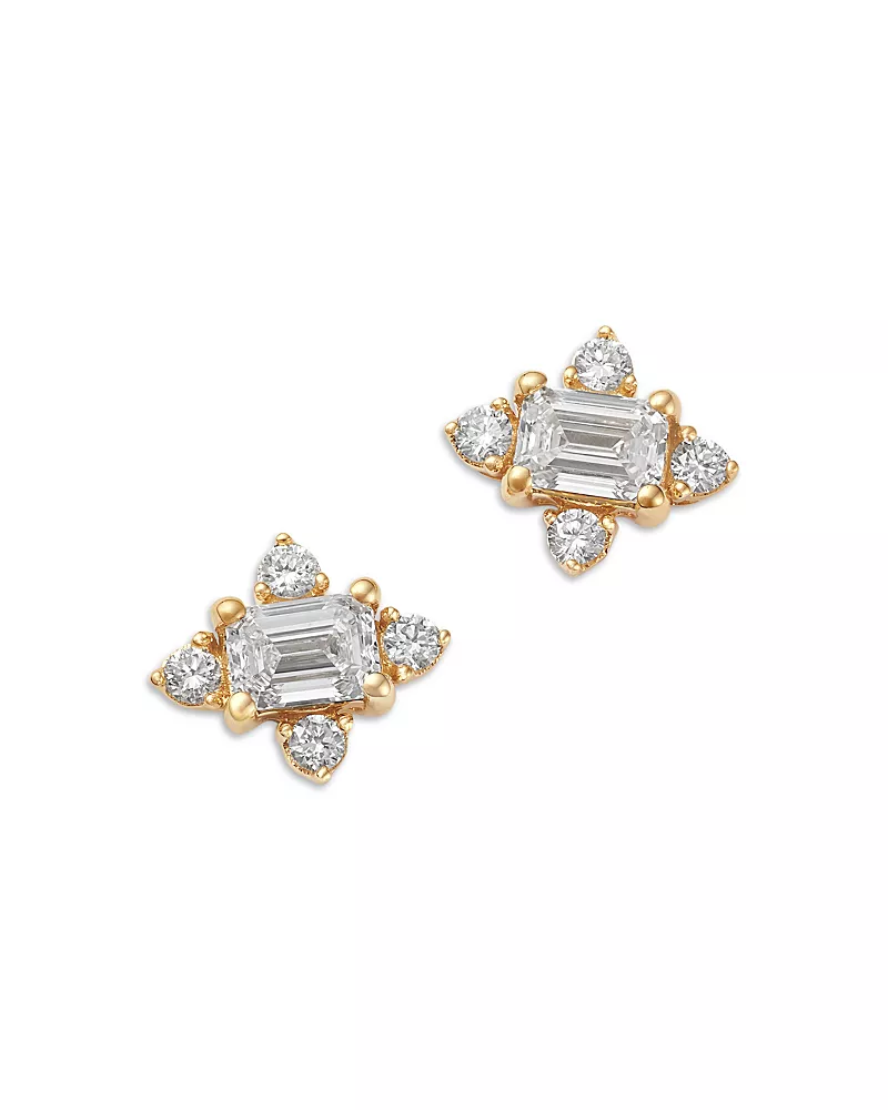 Moon & Meadow 10K Yellow Gold Lab Grown Diamond Cluster Stud Earrings, 0.50 tcw