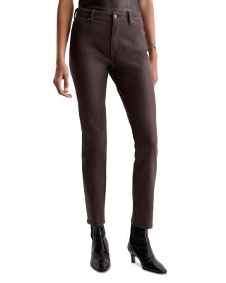Mari Coated Mid Rise Slim Jeans in Burnt Umber