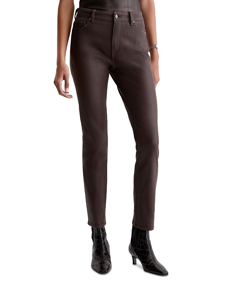 Ag Mari Coated Mid Rise Slim Jeans in Burnt Umber