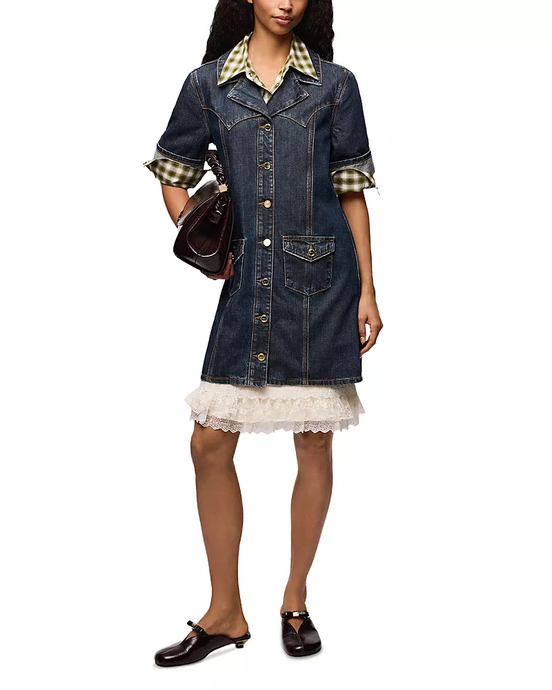 Ganni Slub Mix Denim Mini Dress