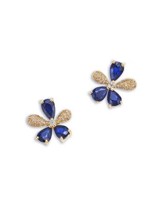 Emerald & Diamond Flower Stud Earrings in 14K Yellow Gold