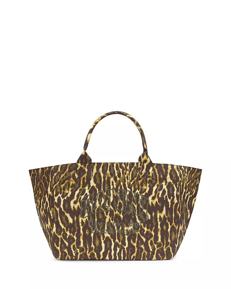 Ganni Easy Shopper Xxl Leopard Print Cotton Tote