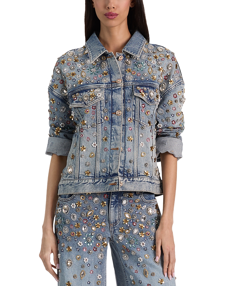 Alice and Olivia Jesse Embellished Oversized Denim Trucker Jacket