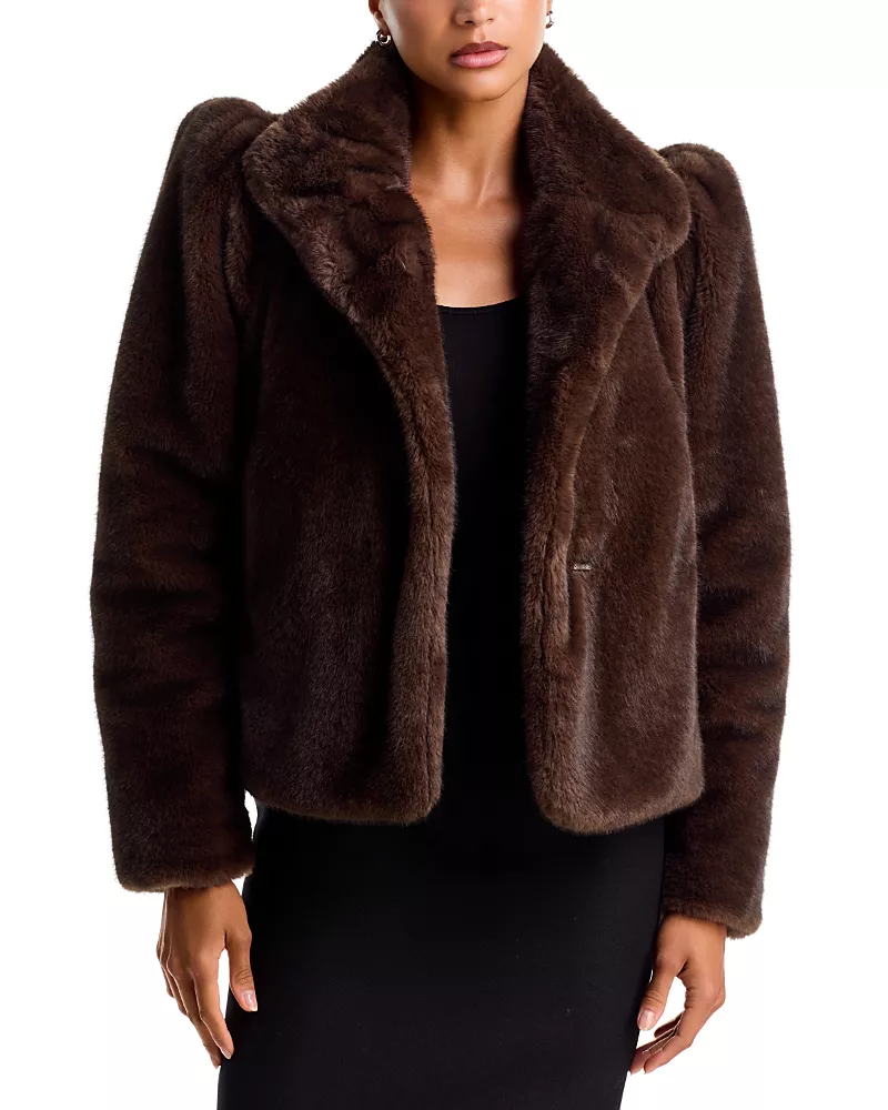 Aqua Faux Fur Puff Sleeve Jacket - Exclusive