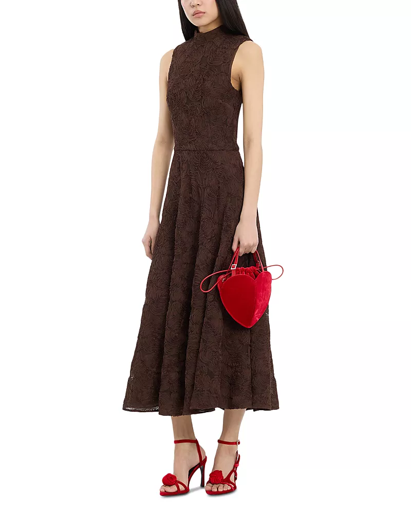 Rotate Flower Mesh Flared Dress