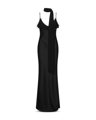 midi v neck dress Green Satin A-Line color code: 99067 a small bow accent Norma Kamali Dolman V Color:WHT36/37