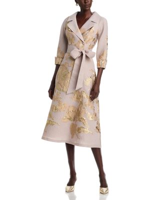 Jacquard Notch Collar Tie Waist Shirt Dress