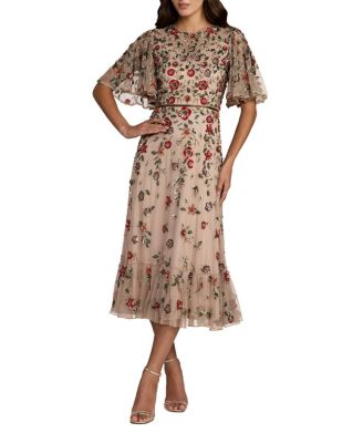  Floral Embellished Flutter Sleeve Midi Dress