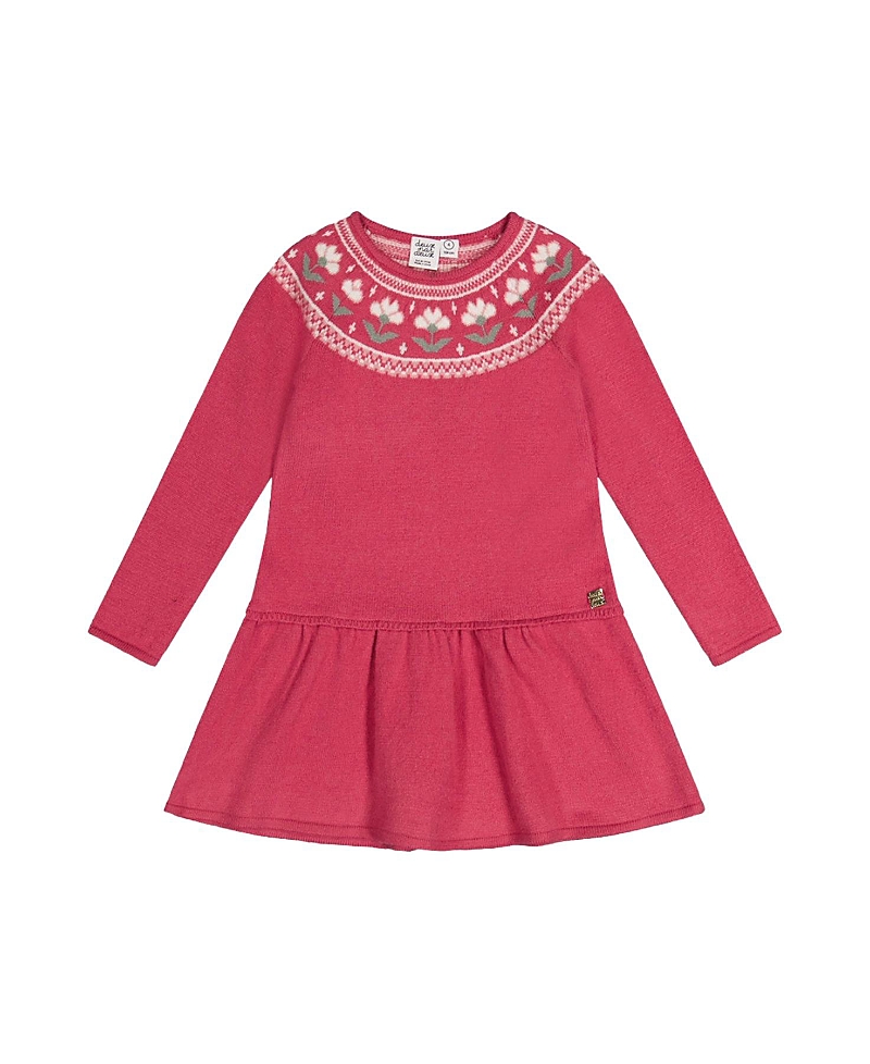 Deux par Deux Girls' Flower Jacquard Yoke Flowy Knitted Dress - Little Kid