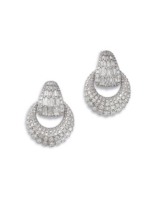 Diamond Pave Doorknocker Drop Earrings in 14K White Gold, 2.0 tcw