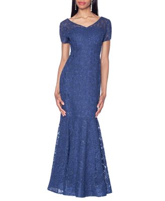 V-Neck Lace Gown with All Over Crystals