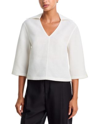 Collared V Neck Tunic Top