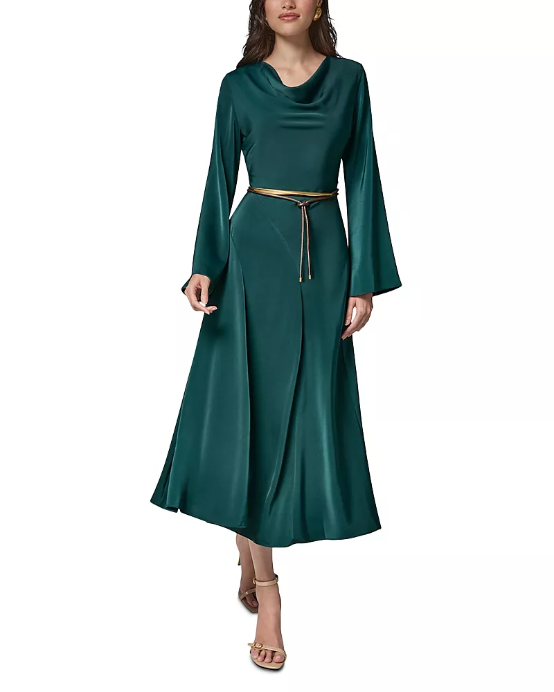Donna Karan New York Satin Belted Midi Dress