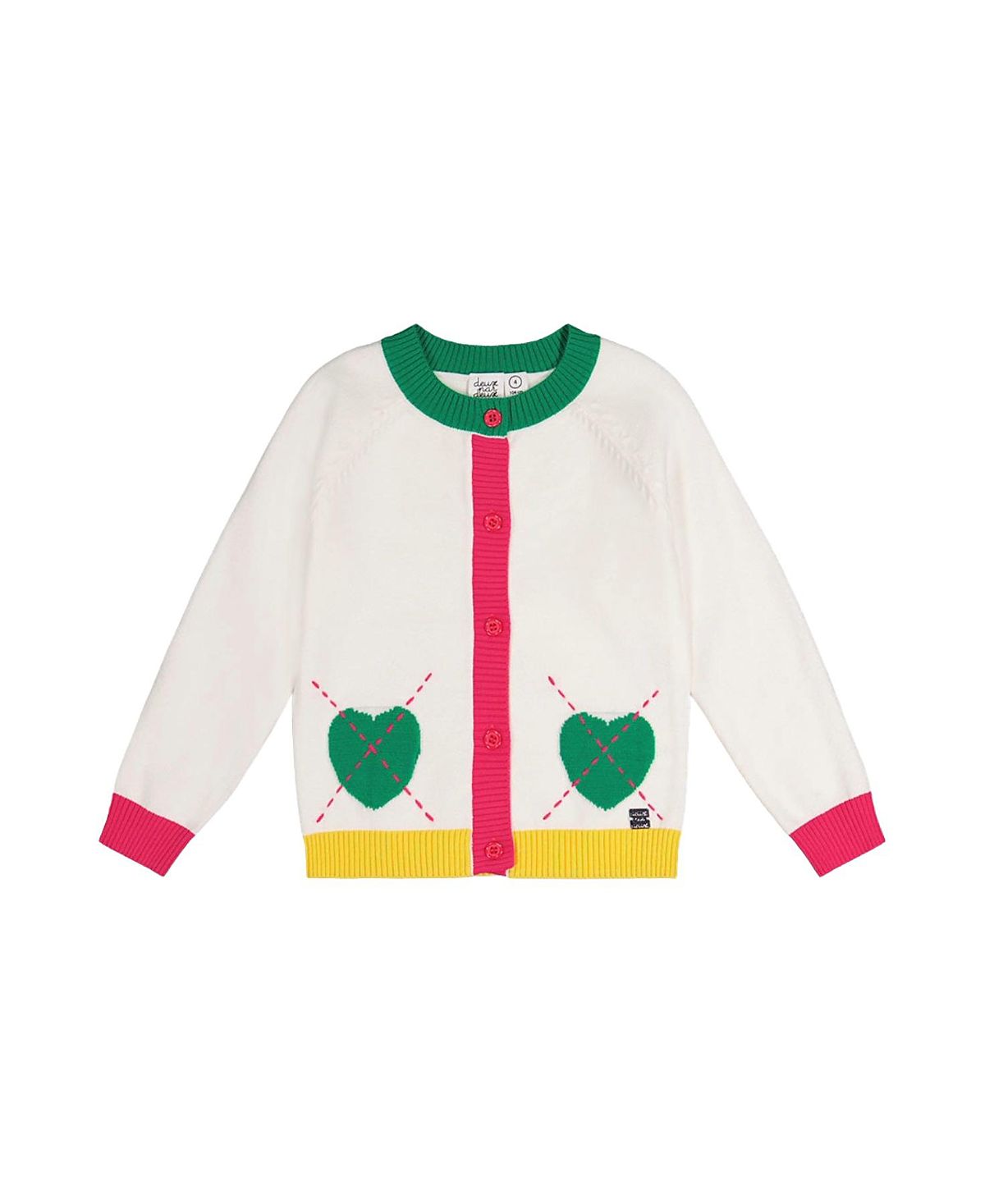 Deux par Deux Girls' Heart Pocket Button Front Knitted Cardigan - Little Kid