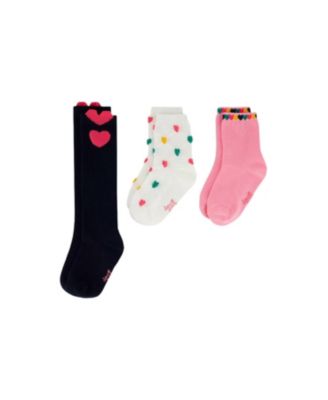 Girls' 3-Pair Heart Ribbed Cuff Stretch Socks - Little Kid, Big Kid