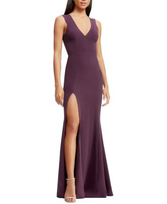 Dress the Population Sandra V-Neck High Slit Fitted Gown