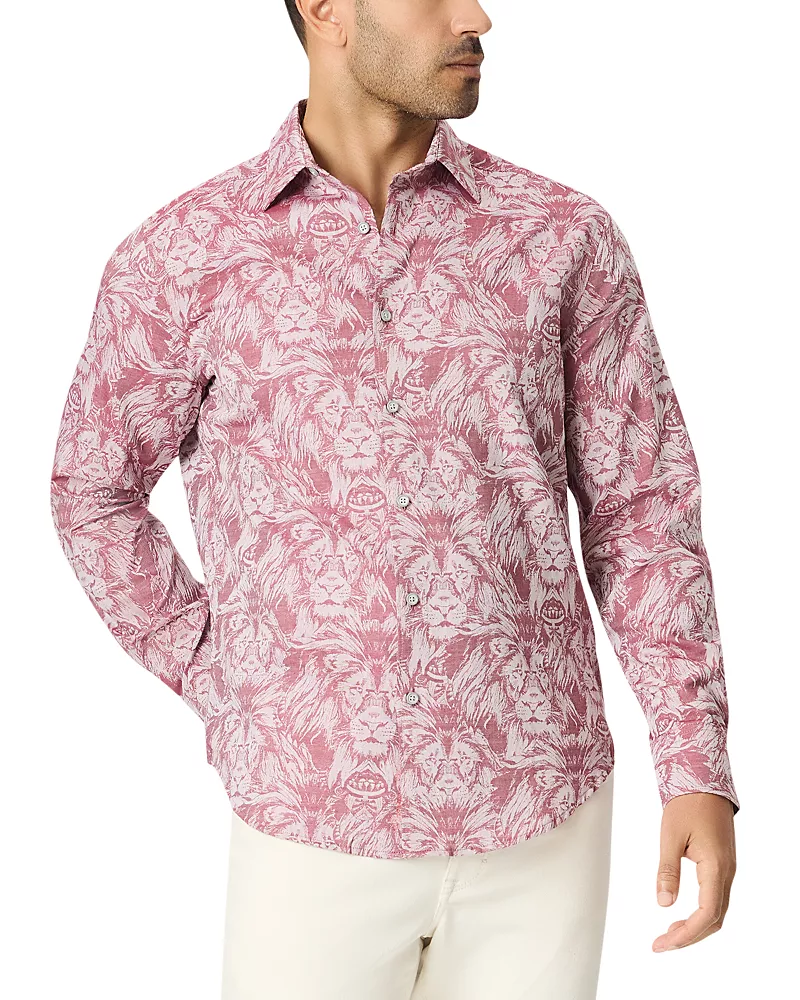 Robert Graham Dubois Slim Fit Lion Pattern Cotton Woven Shirt