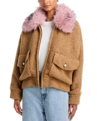 Faux Fur Collar Knitted Jacket