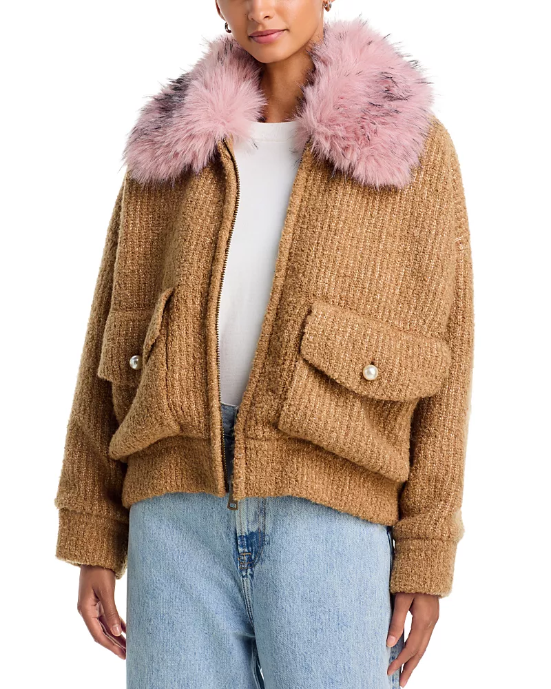 Essentiel Antwerp Faux Fur Collar Knitted Jacket