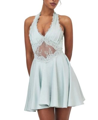  Rianna Crinkle Satin Halter Mini Dress