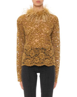 Feather Trim Lace Top