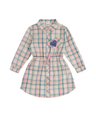  Girls' Classic Preppy Belted Long Sleeve Shirt Dress - Big Kid