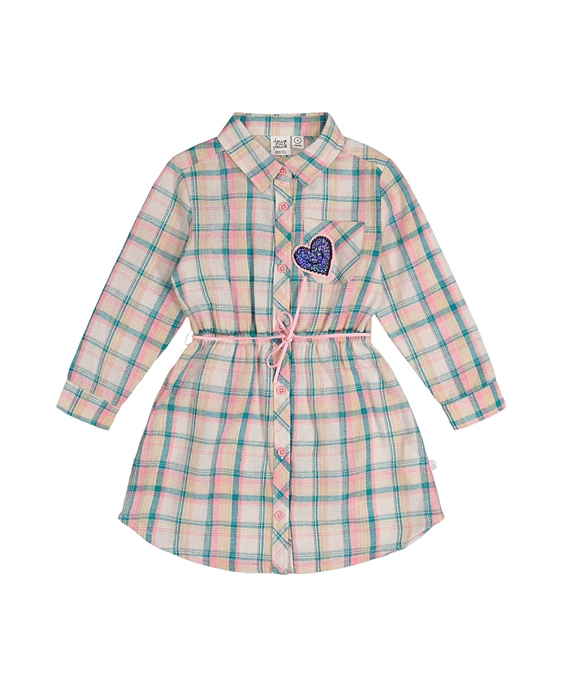 Deux par Deux Girls' Classic Preppy Belted Long Sleeve Shirt Dress - Big Kid