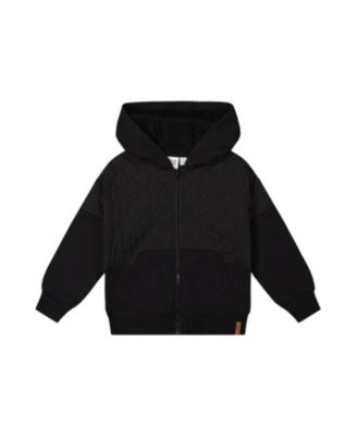 Boys' Full Zip Hooded Bi-Material Quilted Panel Cardigan - Little Kid