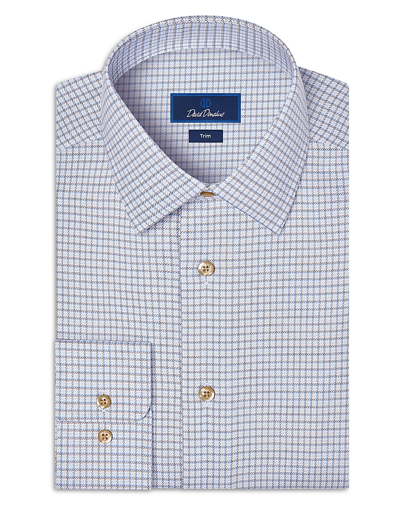 David Donahue Trim Fit Twill Check Cotton Dress Shirt