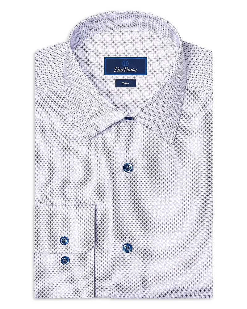 David Donahue Trim Fit Cotton Blend Micro Geo Dress Shirt