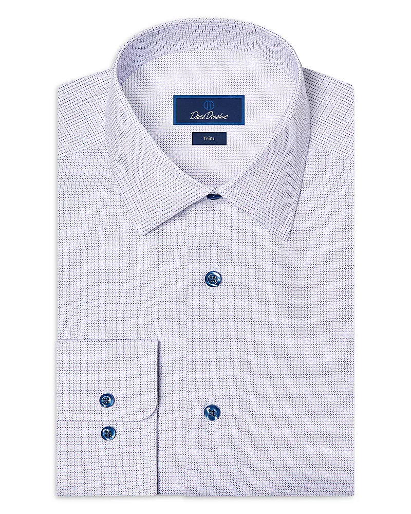 David Donahue Trim Fit Cotton Blend Micro Geo Dress Shirt