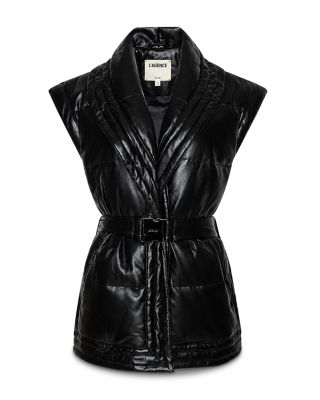Ignis Puffer Belted Faux Leather Down Vest