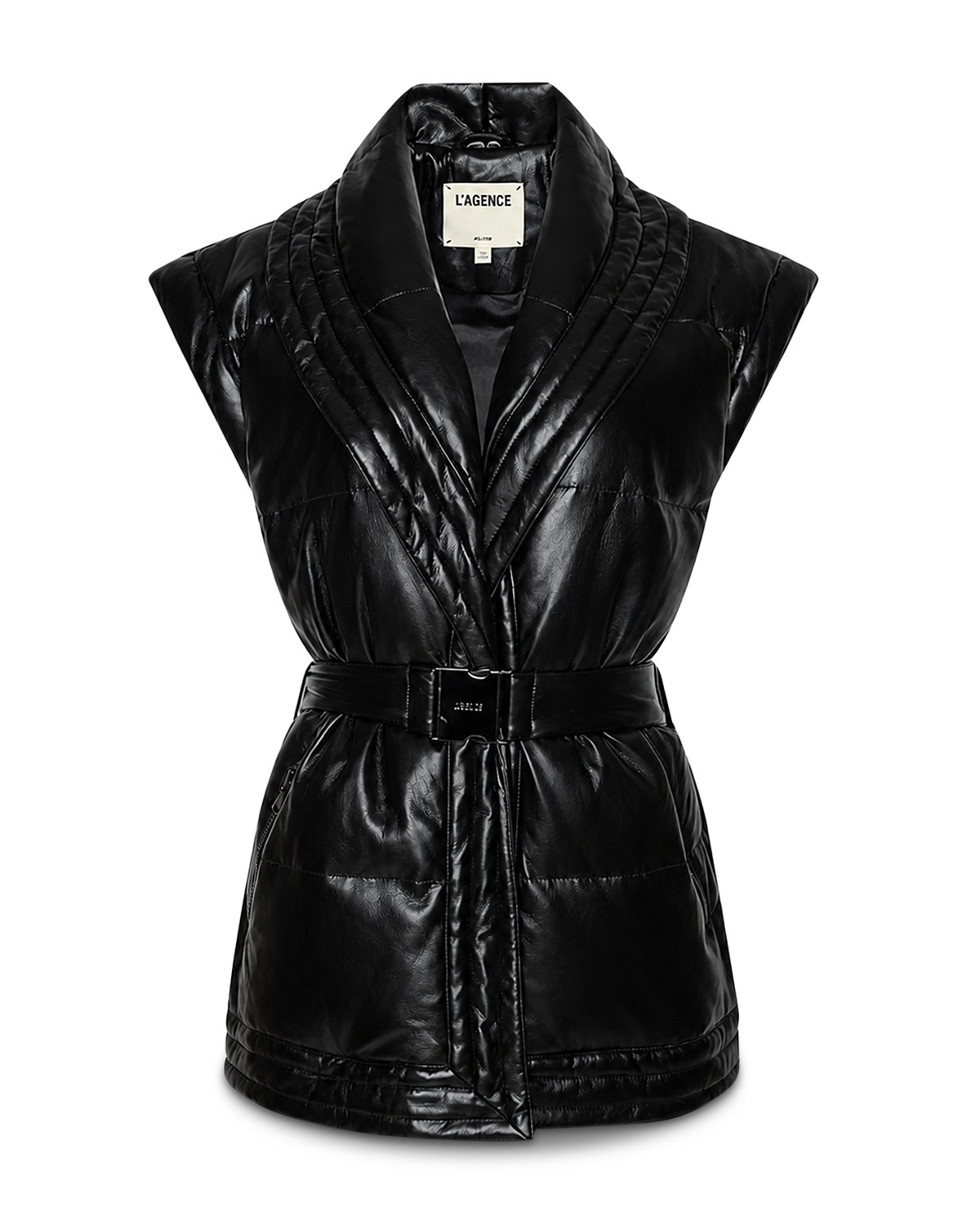 Ignis Puffer Belted Faux Leather Down Vest