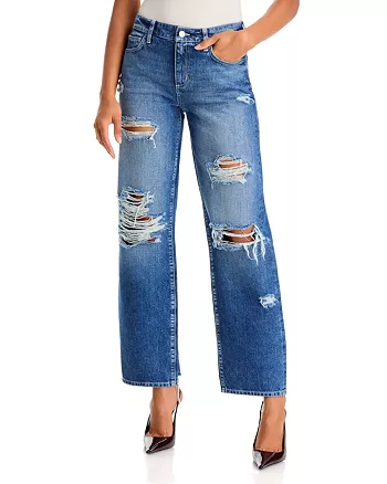 Low Rise Slouchy Straight Leg Jeans in Atlantis Destruct