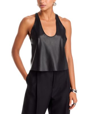 Tullia Racerback Scoop Neck Faux Leather Top 