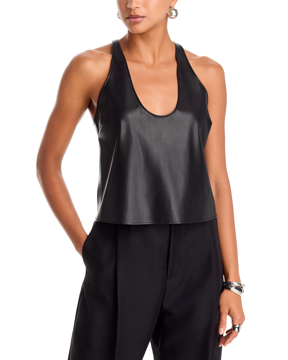 L'Agence Tullia Racerback Scoop Neck Faux Leather Top