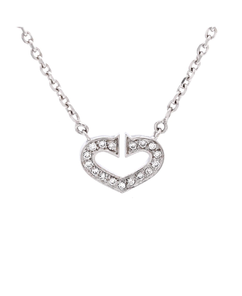 Pre-owned Pre-owned Cartier Cartier C Heart De Cartier Pendant Necklace 18k White Gold With Pave Diamonds, 16