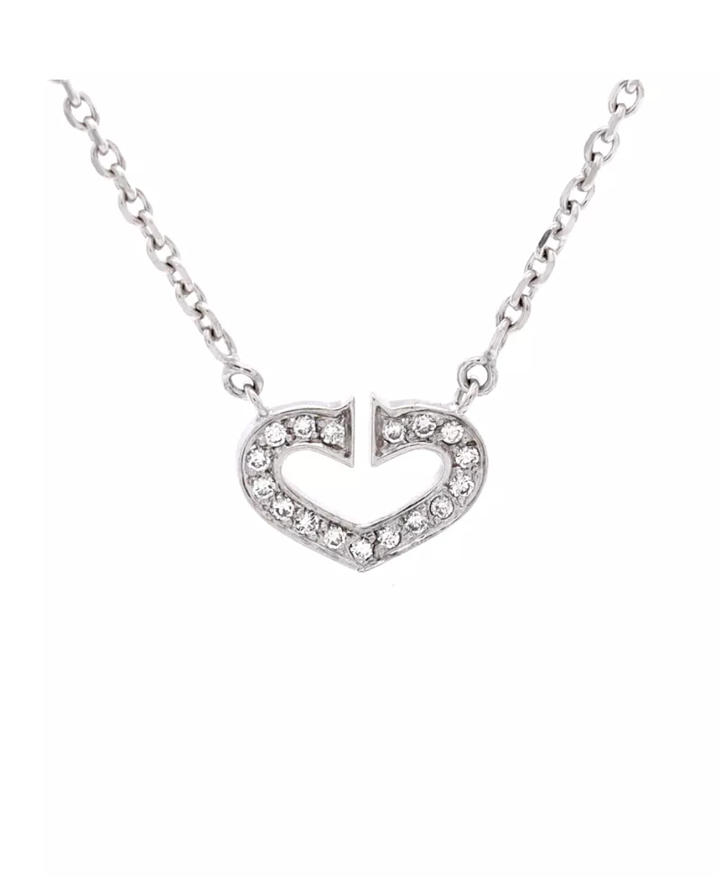Pre-Owned Cartier C Heart de Cartier Pendant Necklace 18K White Gold with Pave Diamonds, 16