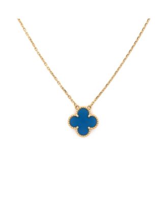  Vintage Alhambra Pendant Necklace 18K Gold and Agate, 16.5"