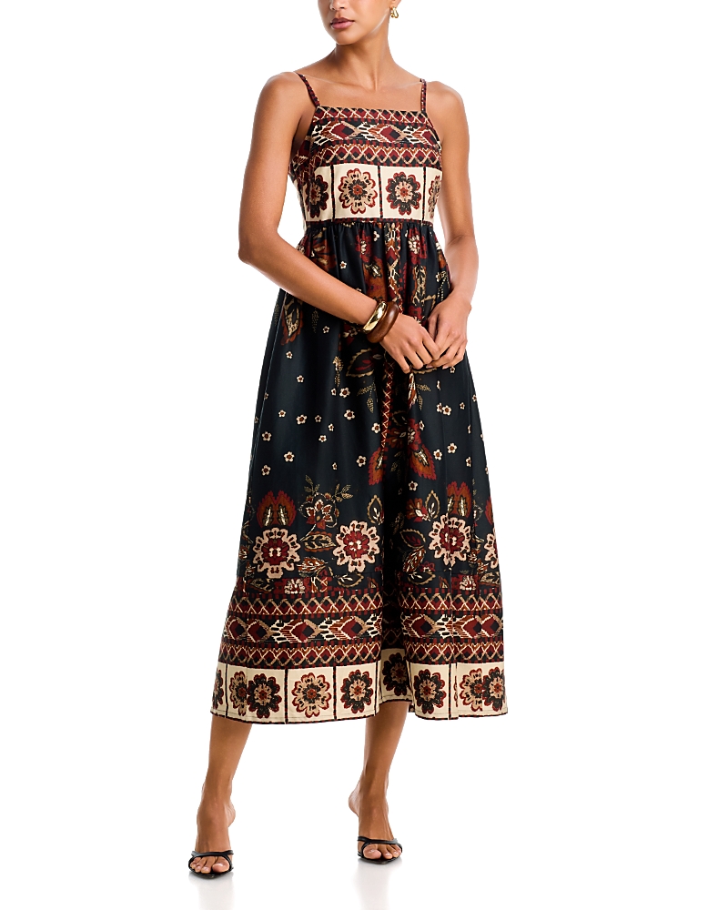 Aqua Cotton Blend Border Midi Dress - Exclusive