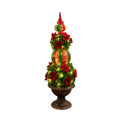 3' Pre Lit Artificial Christmas Ornament Holly Berry Topiary Tree